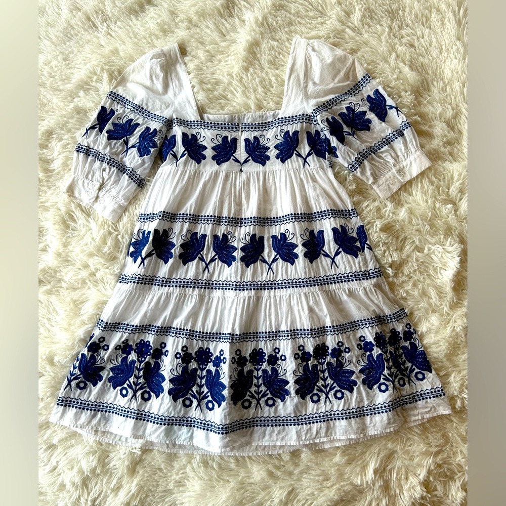Moda International | White and Blue Embroidered Mini Sundress - Picture 7 of 9